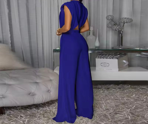 Women Color Sleeveless Fashion Belted Jumpsuit