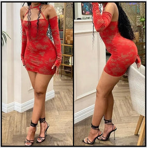 Women Red Printed Halter Sexy Dress