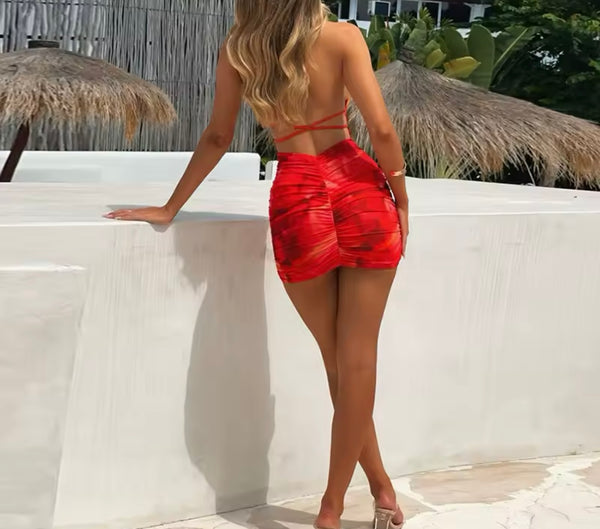 Women Sexy Halter Sleeveless Color Printed Dress