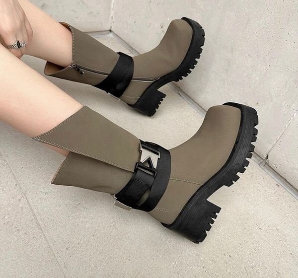 Women Platform Suede Buckled Fashion Ankle Boots