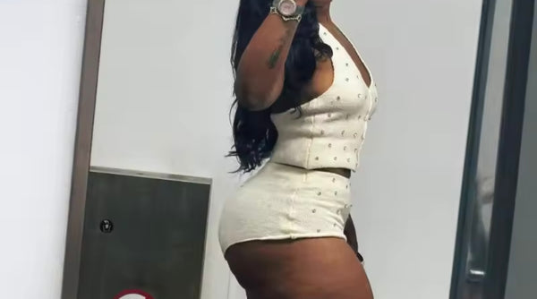 Women White Halter Sleeveless Bling Two Piece Short Set