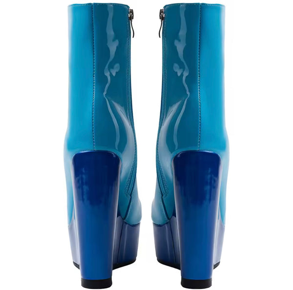 Women Fashion Blue Color Patchwork Platform Ankle Boots
