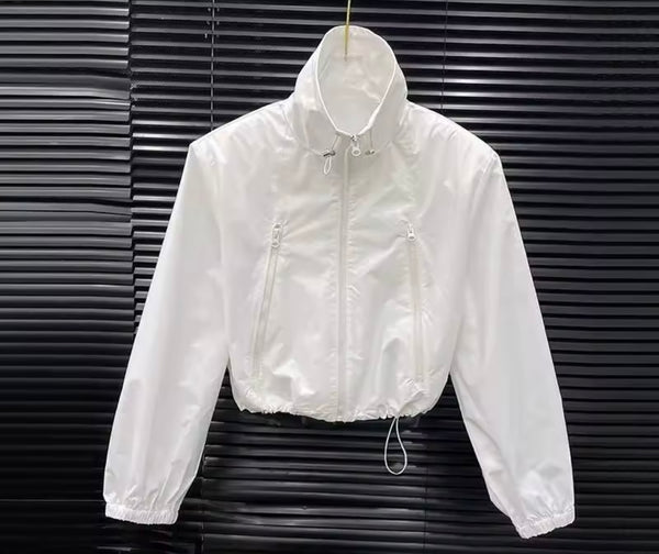 Women Fashion Zip Up Jacket Two Piece Pleated Wrap Pant Set