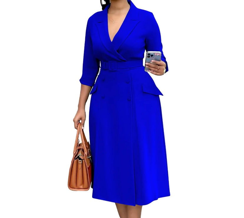 Women Solid Color Full Sleeve Blazer Maxi Dress