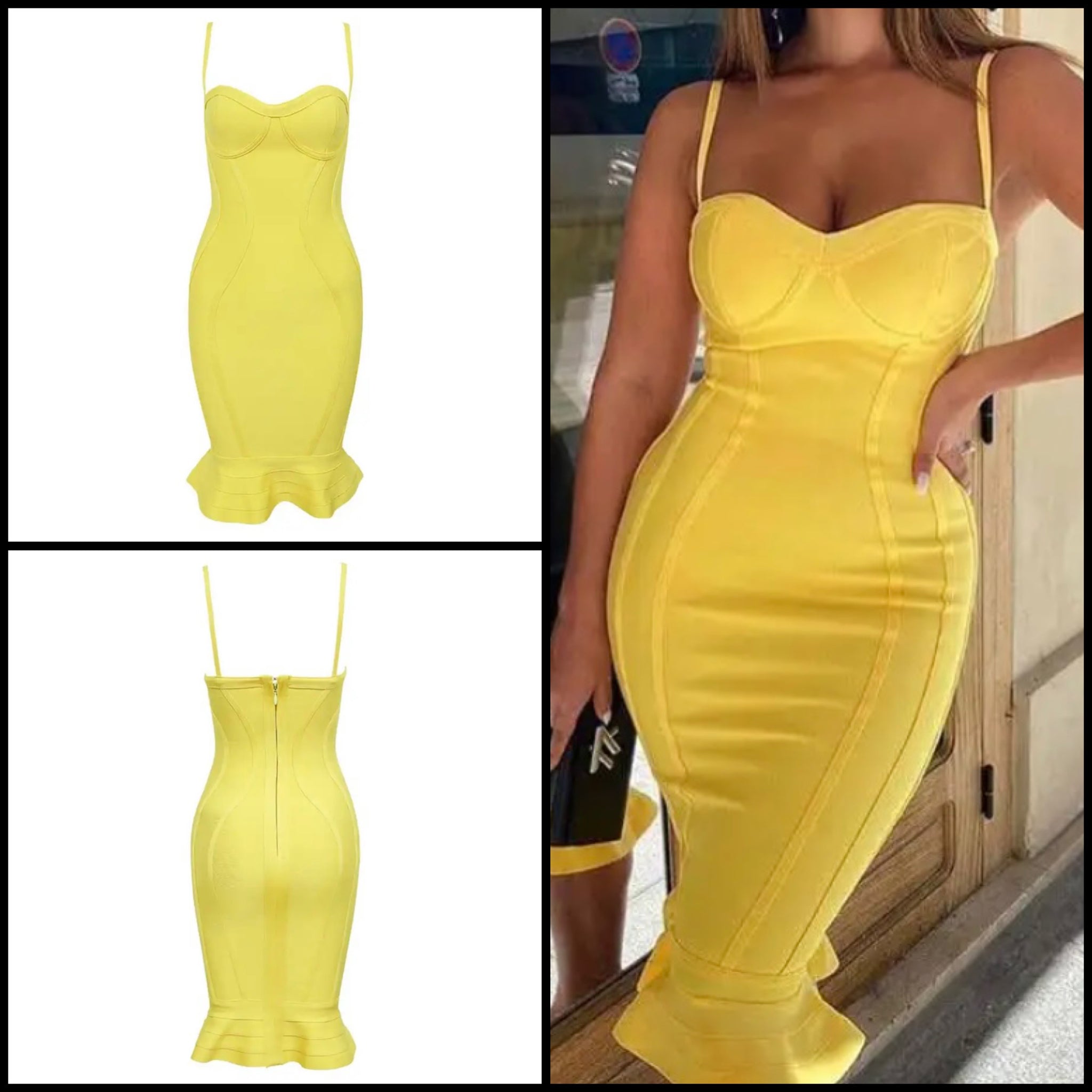Women Yellow Sexy Sleeveless Ruffled Dress