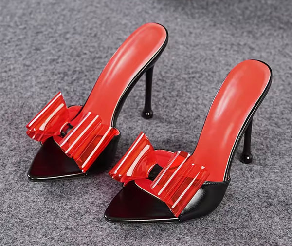 Women PVC Transparent Butterfly-Knot Slide On High Heels