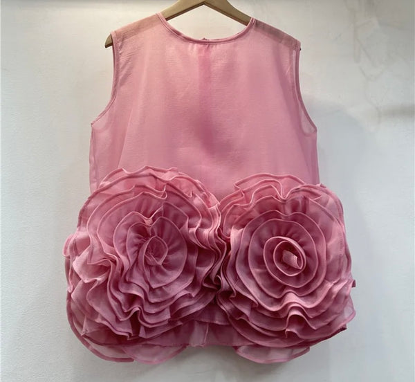 Women Ruffled Floral Mesh Sleeveless Fashion Top