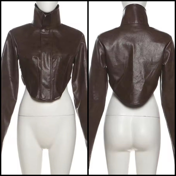 Women Brown Fashion Faux Leather Jacket