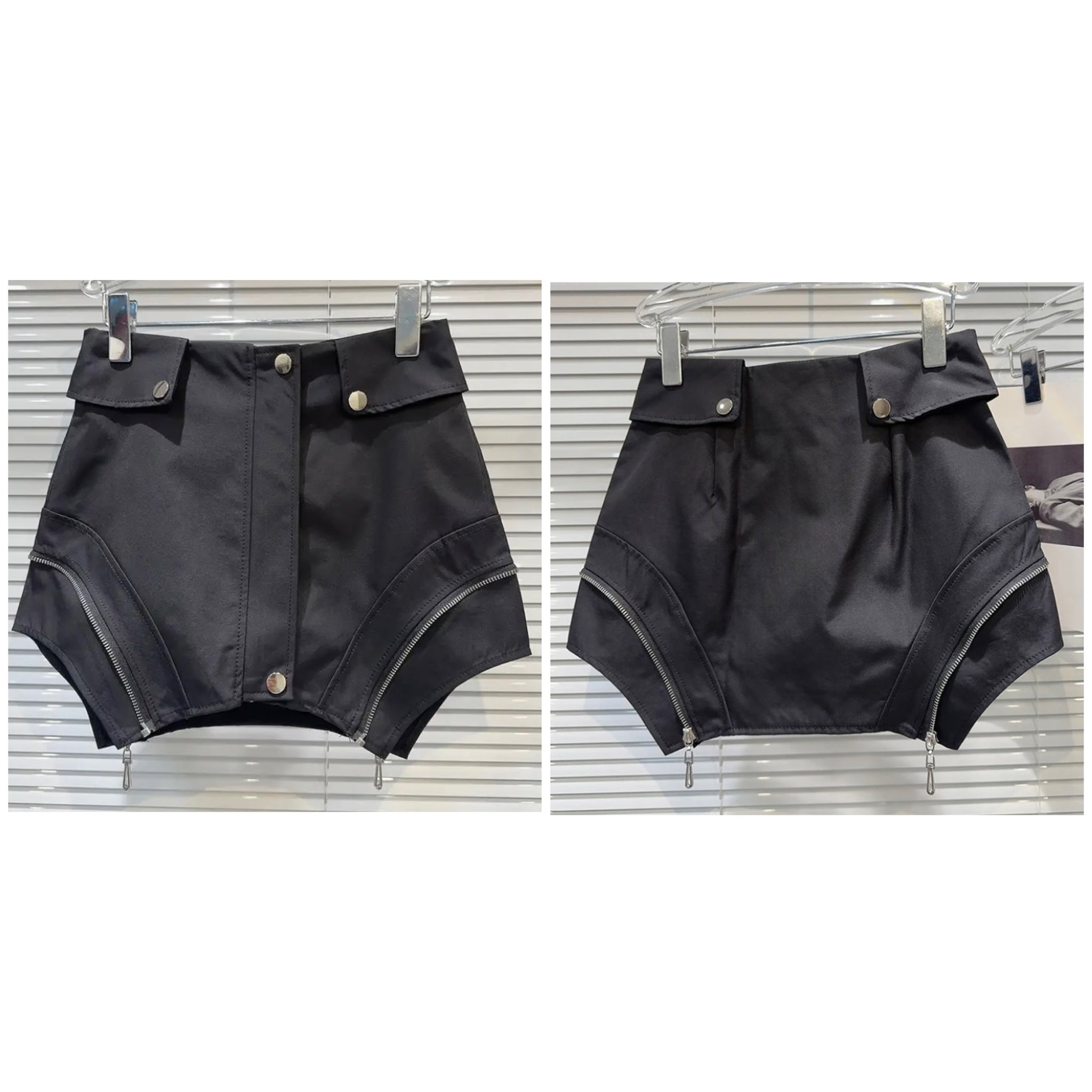 Women Sexy Fashion Black Zipper Button Short Skirt