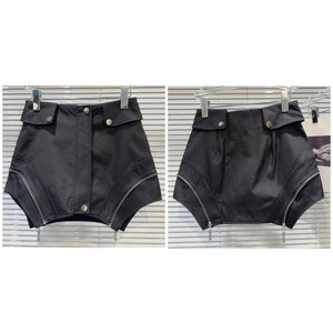 Women Sexy Fashion Black Zipper Button Short Skirt