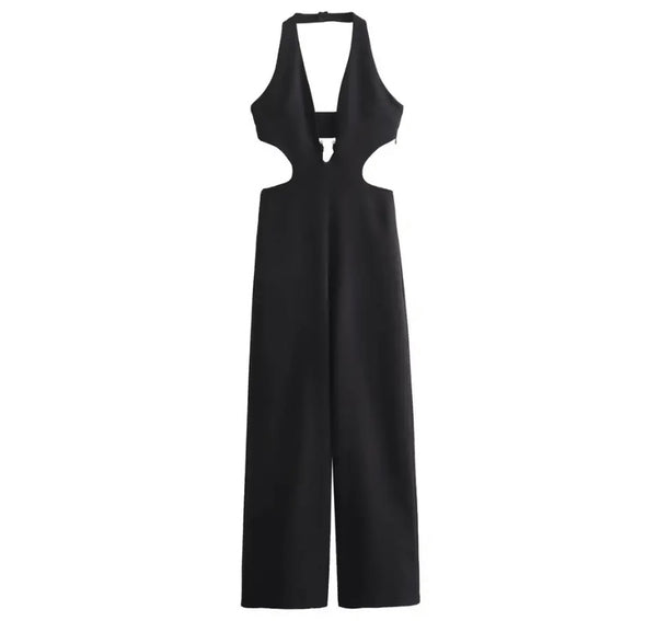 Women Sexy Halter Sleeveless Solid Color Fashion Jumpsuit