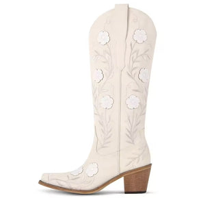 Women Fashion Color Floral Print Knee High Western Boots