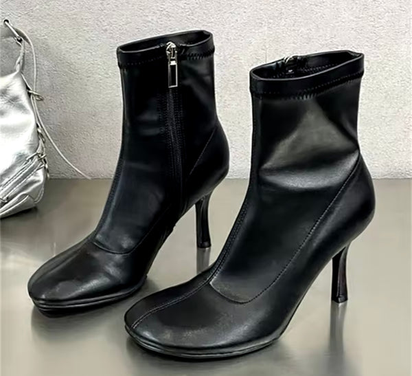 Women Fashion Faux Leather Round Toe High Heel Ankle Boots