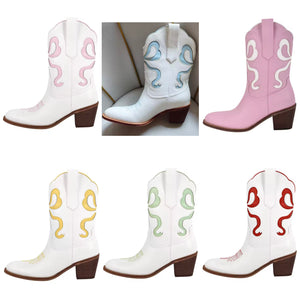 Women Fashion Color Patchwork Ankle Western Boots