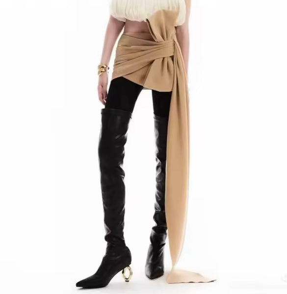 Women Sexy Ruched Bow Solid Color Skirt