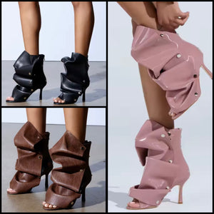 Women Fashion Open Toe Button High Heel Ankle Boots