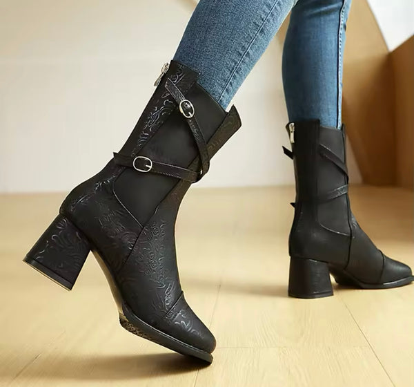 Women Fashion Criss Cross Buckled Ankle Boots