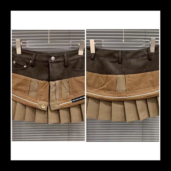 Women Fashion Color Patchwork Pleated Skirt