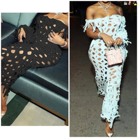 Women Sexy Off The Shoulder Hollow Out Maxi Dress