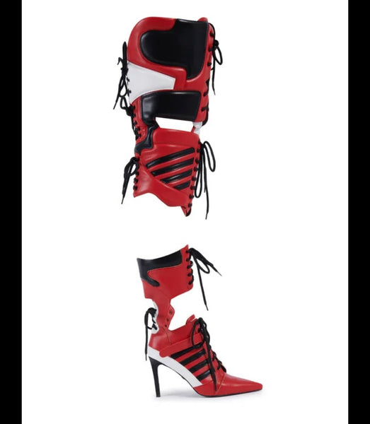 Women Fashion Color Patchwork Lace Up Over The Knee Boots
