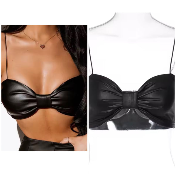Women Sexy Sleeveless Black PU Bralette Top
