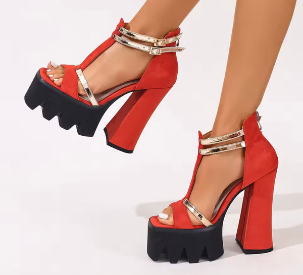 Women Fashion Suede Open Toe Platform Ankle Strap Sandals