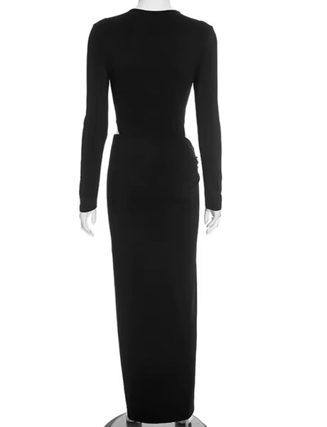 Women Sexy Cut Out Full Sleeve Bodysuit Two Piece Wrap Skirt Set
