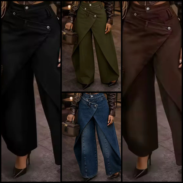 Women Fashion Wide Leg Wrap Denim Pants