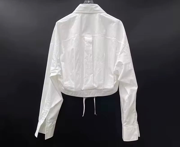 Women Fashion Collar Button Up Tie Full Sleeve Top