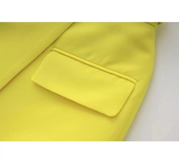 Women Yellow Fashion Two Piece Blazer Skirt Set