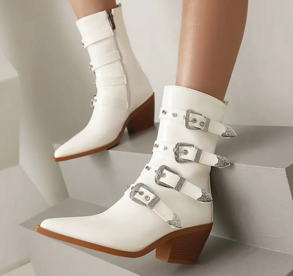 Women Fashion Faux Leather Buckled Ankle Boots