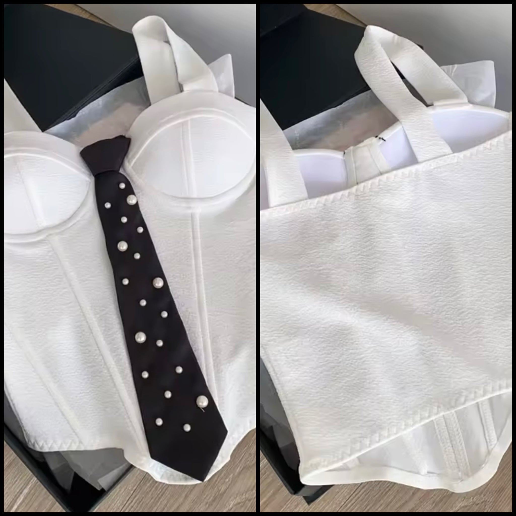 Women White Fashion Sleeveless Pearl Tie Tank Top