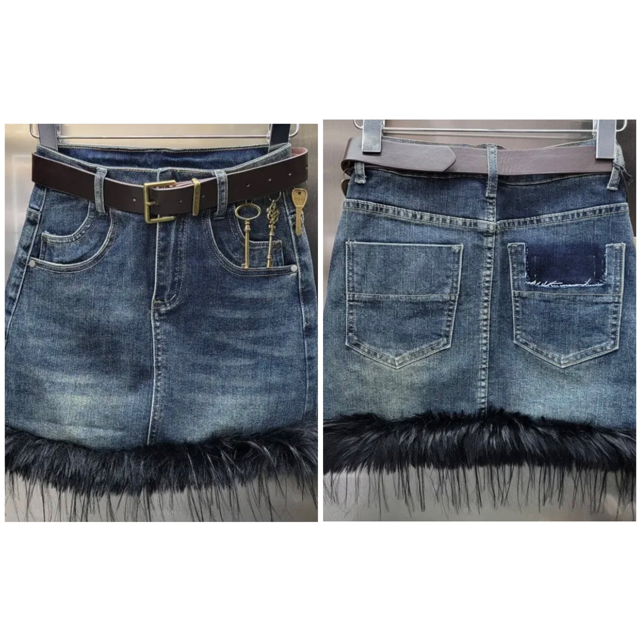 Women Fashion Feather Blue Denim Skirt
