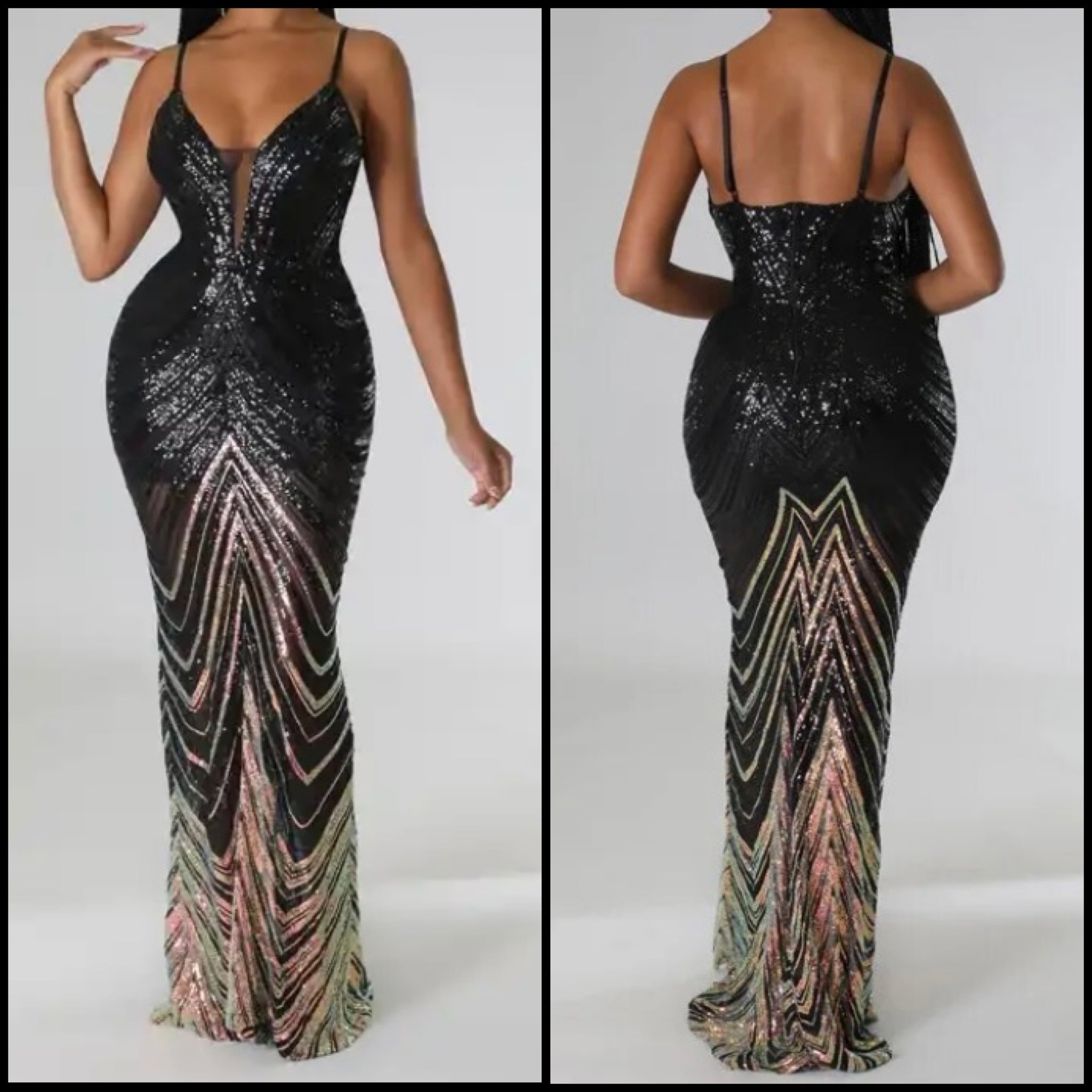 Women Sexy Sleeveless Sequins Gradient Maxi Dress