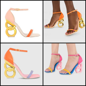 Women Fashion Color Patchwork High Heel Ankle Strap Sandals