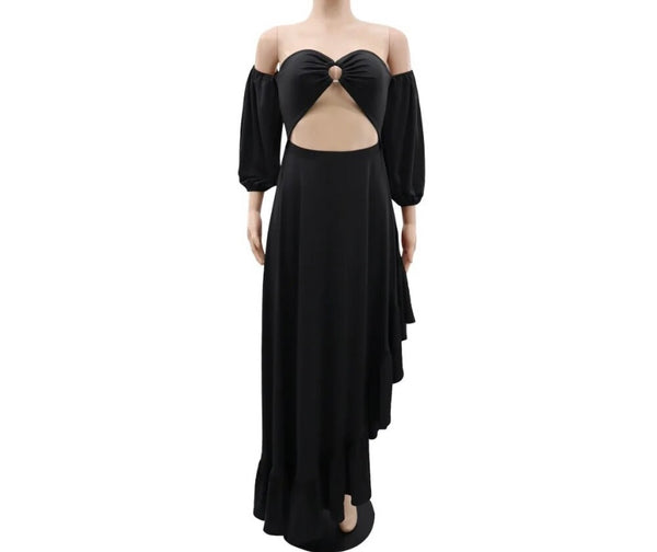 Women Sexy Off The Shoulder Cut Out Full Sleeve Open Back Maxi Dress