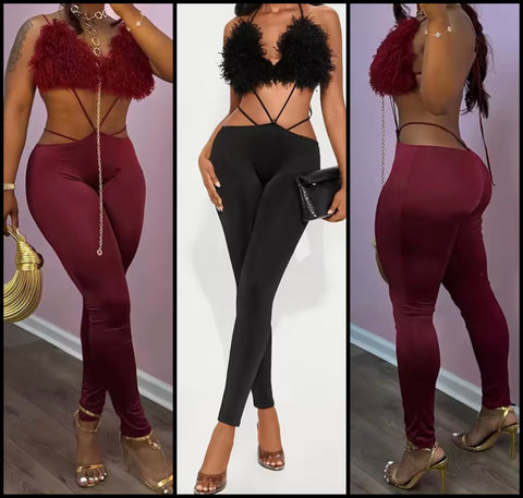 Women Sexy Feather Sleeveless Open Back Jumpsuit