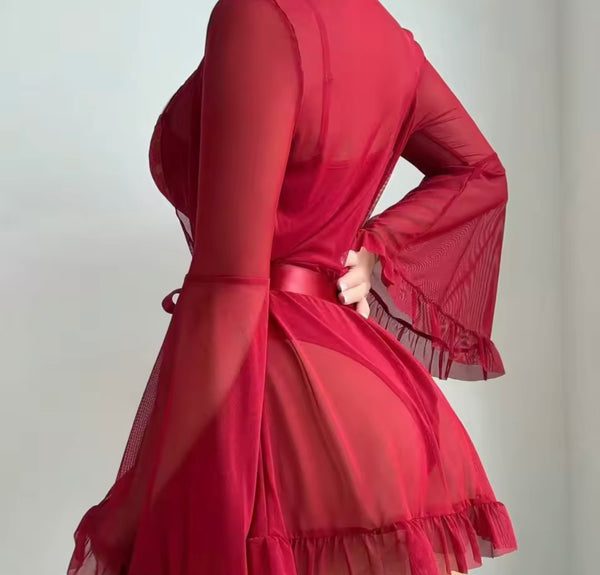 Women Sexy Lace Mesh Bodysuit Lingerie Set