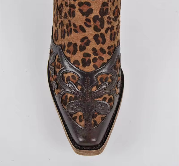 Women Color Patchwork Fashion Knee High Western Boots