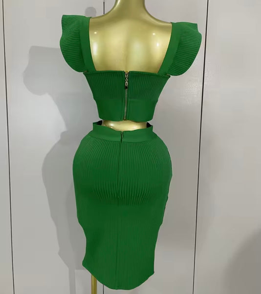 Women Sexy Ruffled Sleeveless Crop Two Piece Skirt Set