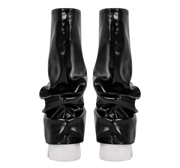 Women B&W Fashion Faux Leather Ruched Boots