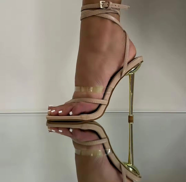 Women Color Fashion High Heel Wrap Around Ankle Strap Sandals