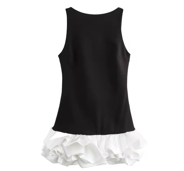 Women Sexy Sleeveless Ruffled Patchwork Dress