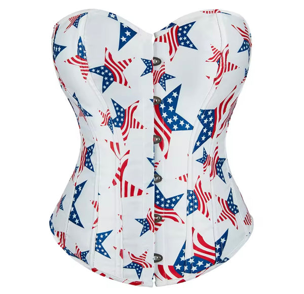 Women Sexy Strapless Flag Star Print Corset Top