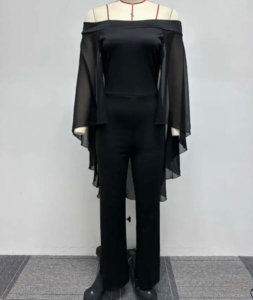 Women Off The Shoulder Mesh Patchwork Full Sleeve Jumpsuit