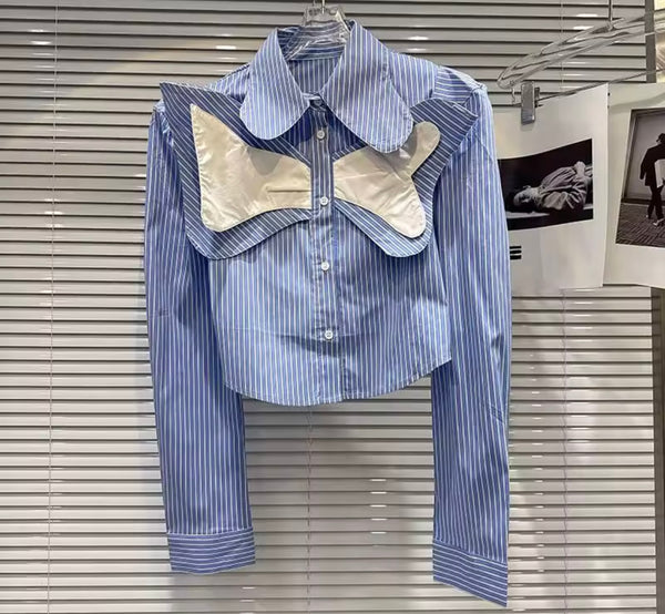 Women Collar Button Up Bow Fashion Top