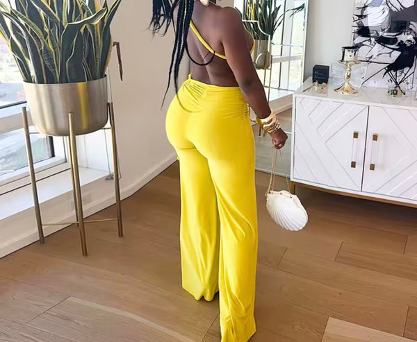 Women Sexy Sleeveless Open Back Color Jumpsuit