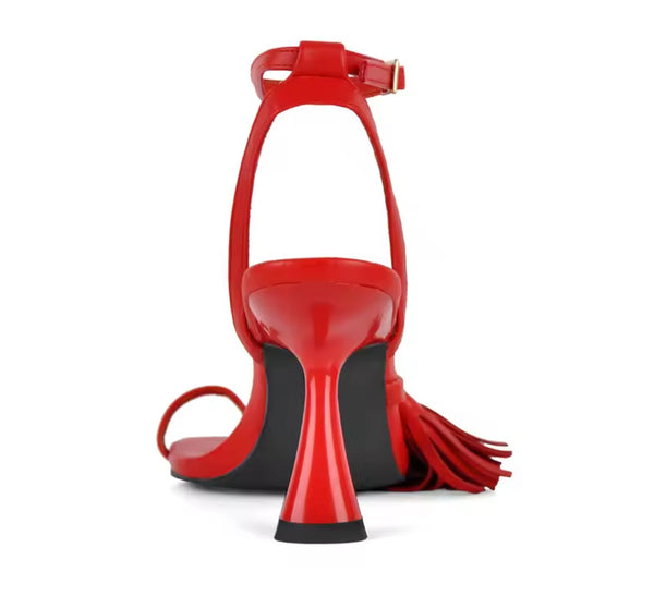 Women Open Toe Fringe Ankle Strap High Heel Sandals