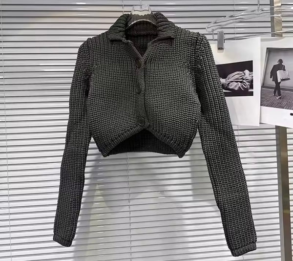 Women Fashion Button Up Full Sleeve Knit Two Piece Skirt Set