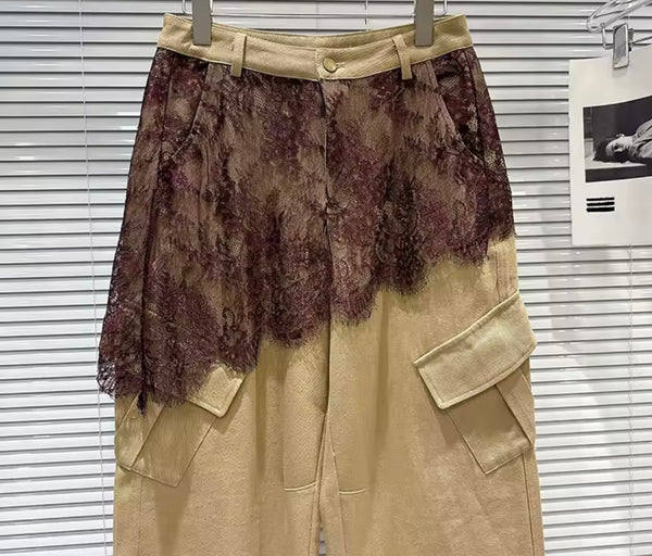 Women Khaki Lace Wrap Fashion Pants